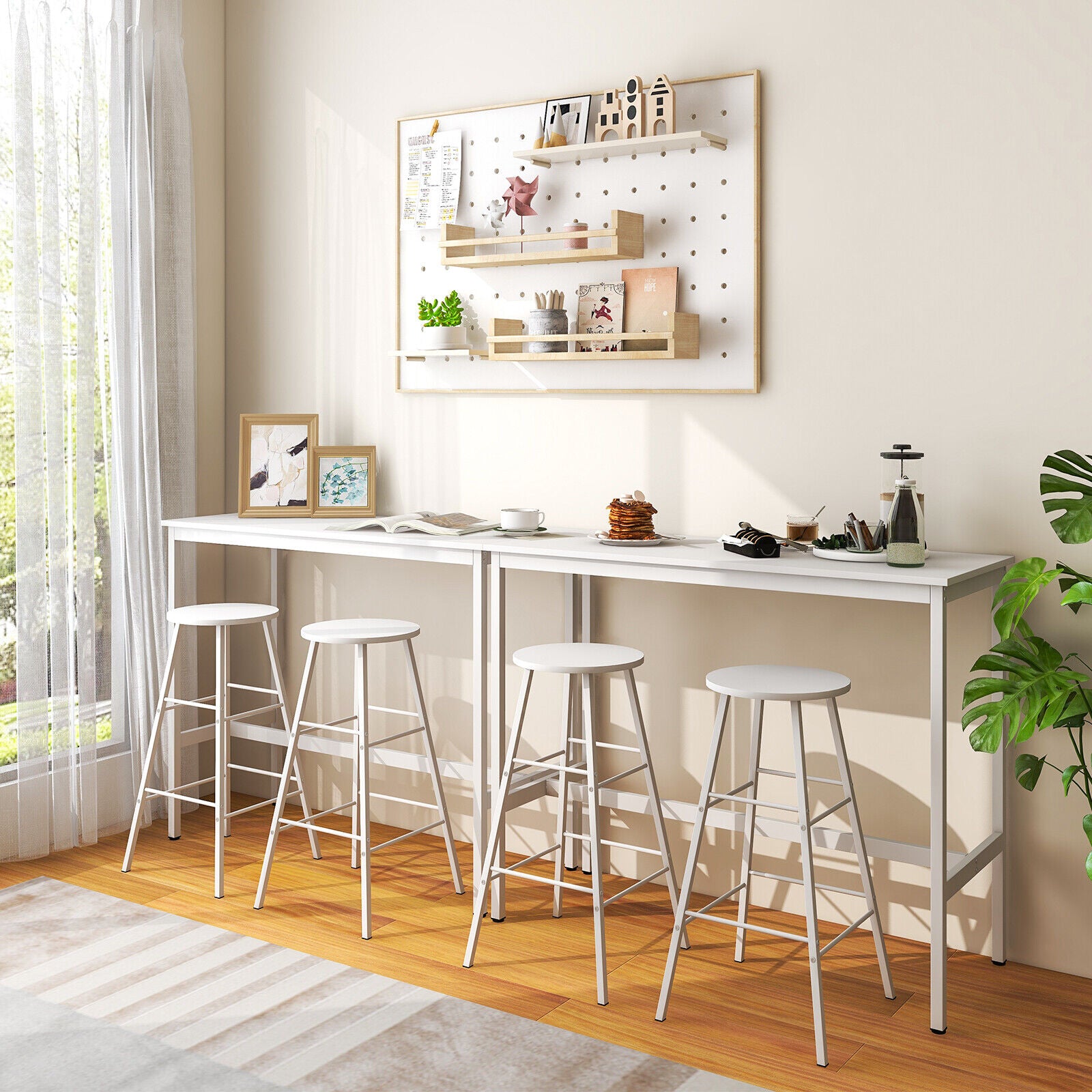 3 Piece Pub Table and Stools Kitchen Dining Set-White