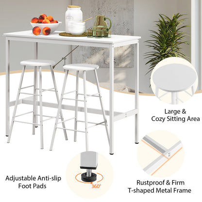 3 Piece Pub Table and Stools Kitchen Dining Set-White