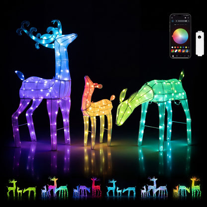 3-Piece RGB Lighted Christmas Deer Family Set with APP Control