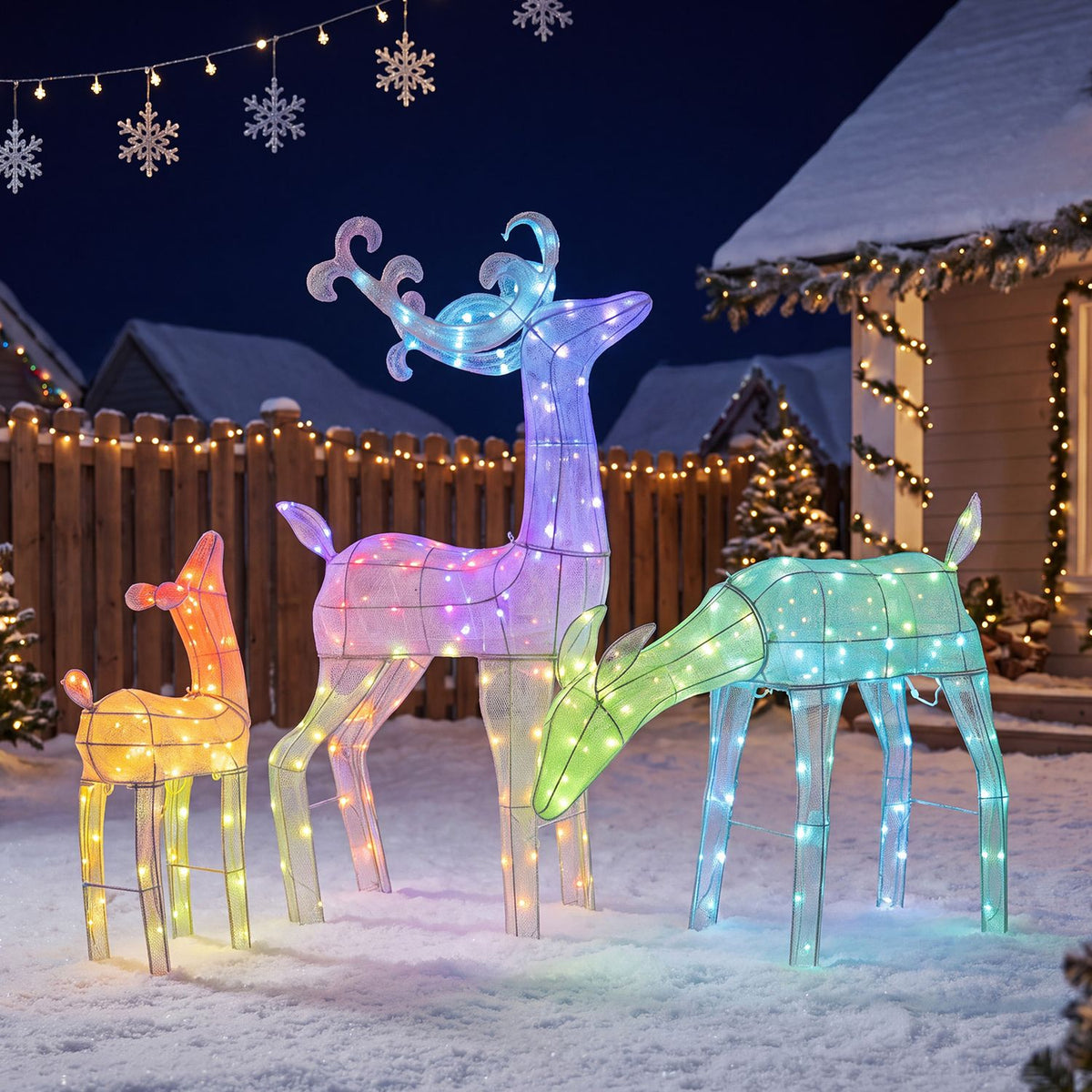 3-Piece RGB Lighted Christmas Deer Family Set with APP Control