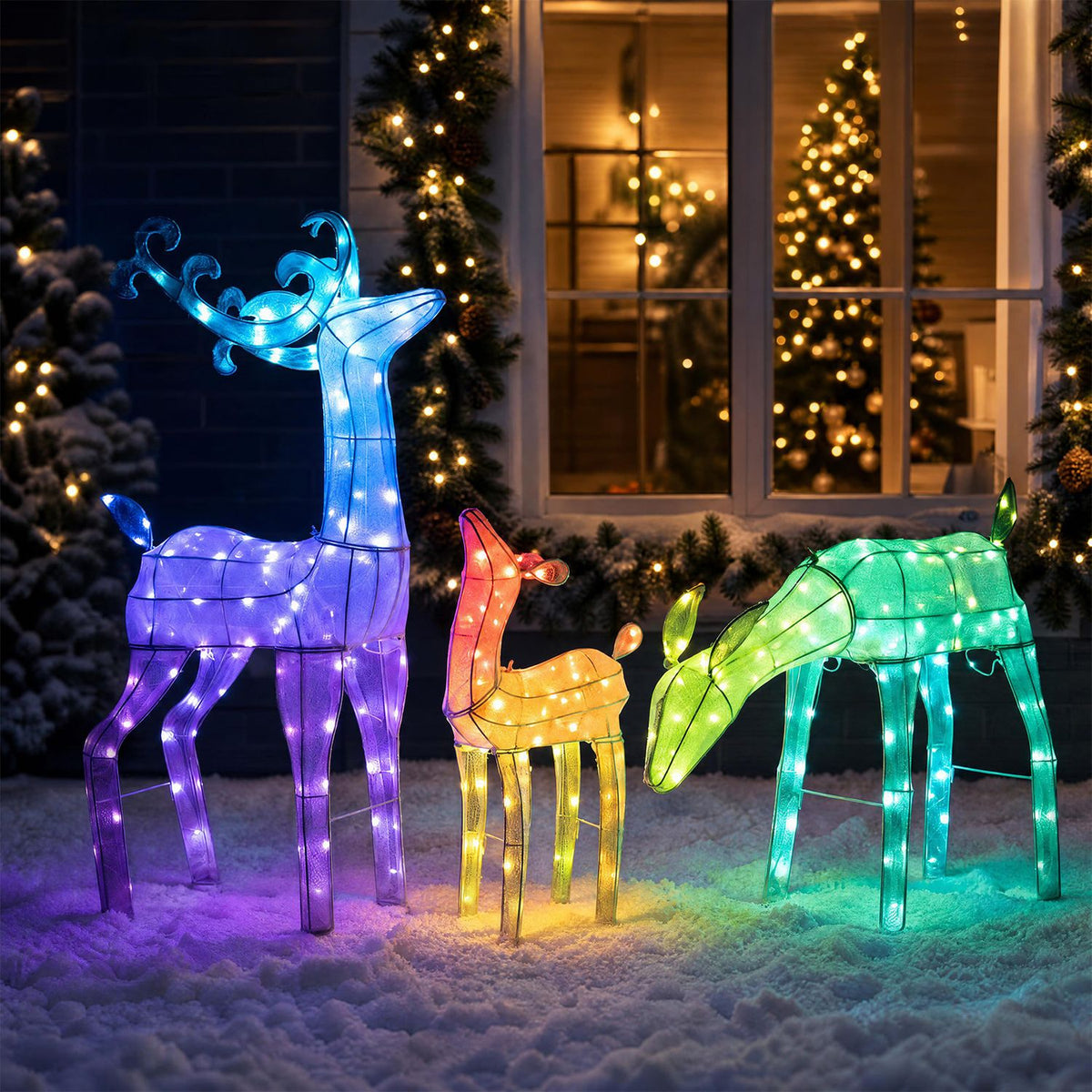 3-Piece RGB Lighted Christmas Deer Family Set with APP Control
