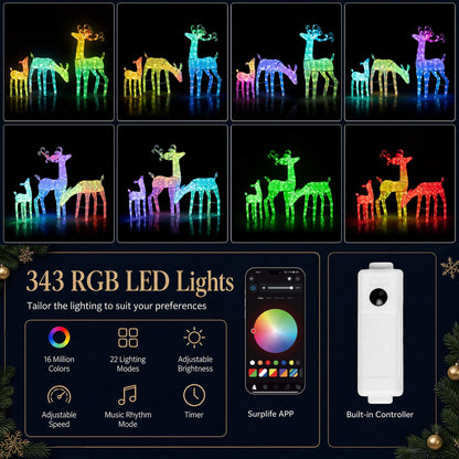3-Piece RGB Lighted Christmas Deer Family Set with APP Control