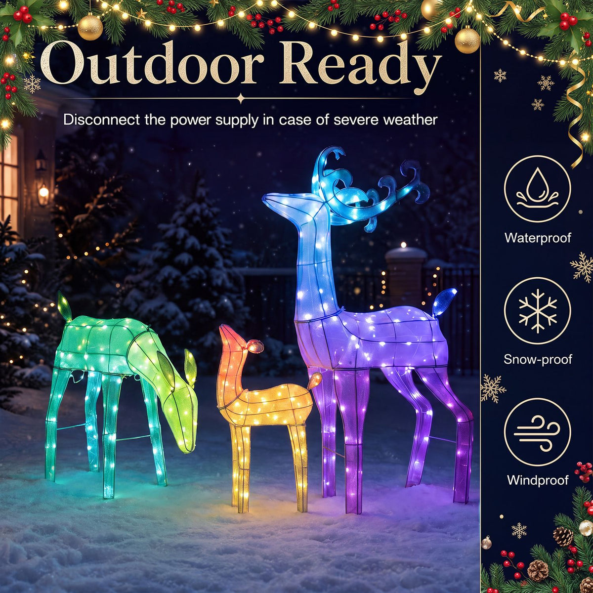 3-Piece RGB Lighted Christmas Deer Family Set with APP Control