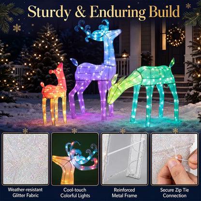 3-Piece RGB Lighted Christmas Deer Family Set with APP Control