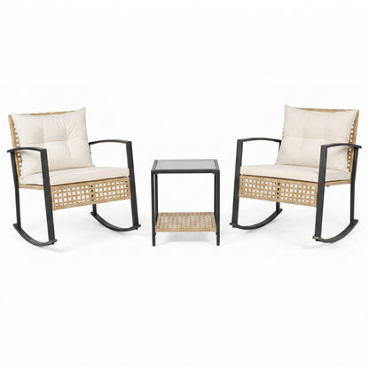 3-Piece Rattan Patio Conversation Set with Rocking Chairs