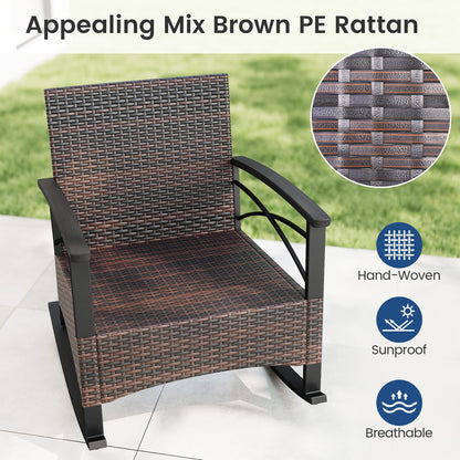 3 Piece Rocking Bistro Set PE Rattan Rocker Chairs with Acacia Wood Top Table-Navy