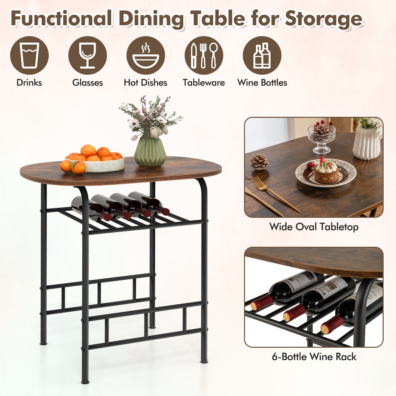 3-Piece Space-Saving Bistro Set for Kitchen and Apartment-Coffee