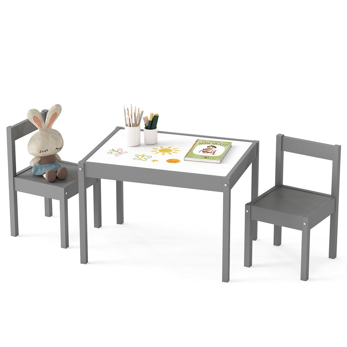 3-Piece Toddler Activity Table Set with Solid Rubber Wood Frame