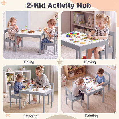 3-Piece Toddler Activity Table Set with Solid Rubber Wood Frame