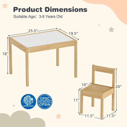 3-Piece Toddler Activity Table Set with Solid Rubber Wood Frame