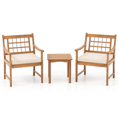 3 Piece Wood Patio Furniture Set with Seat Cushions and Acacia Wood Frame-Navy - White
