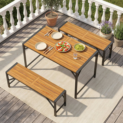 51" Acacia Wood Patio Dining Table with Umbrella Hole