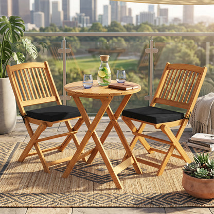 3-Piece Acacia Wood Folding Bistro Set with Cushions