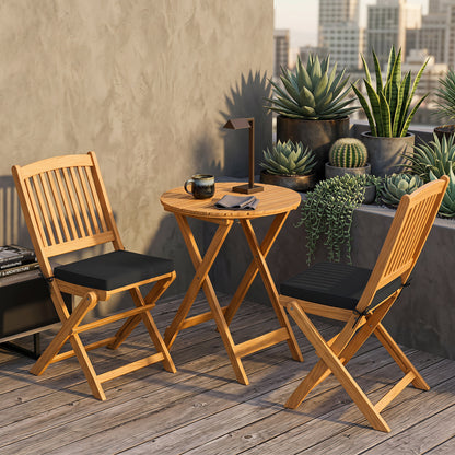 3-Piece Acacia Wood Folding Bistro Set with Cushions