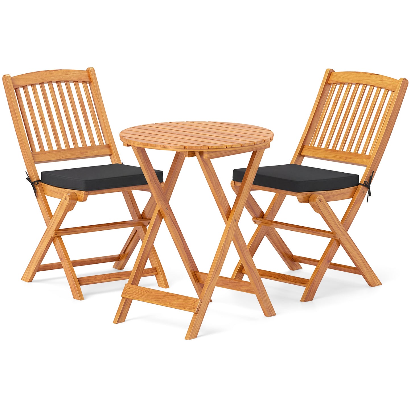 3-Piece Acacia Wood Folding Bistro Set with Cushions