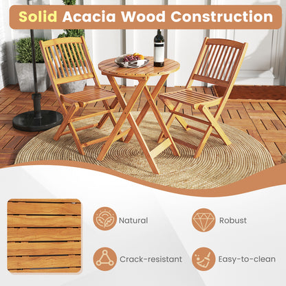 3-Piece Acacia Wood Folding Bistro Set with Cushions