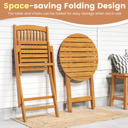 3-Piece Acacia Wood Folding Bistro Set with Cushions
