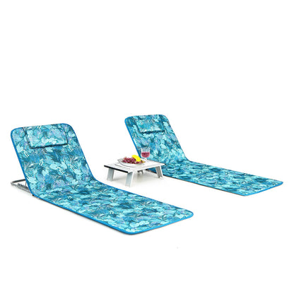 3 Pieces Beach Lounge Chair Mat Set 2 Adjustable Lounge Chairs with Table Stripe-Green - Green