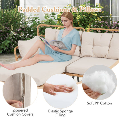 3 Pieces Corner Patio Furniture with Small Coffee Table-Beige