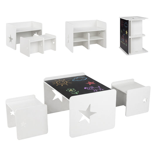 3 Pieces Kids Table and Chair Set Space-saving Toddler Table and 2 Chairs