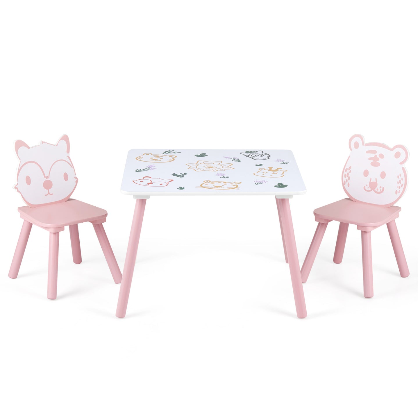 Kids Table and Chair Set with Animal Patterns, 3-Piece