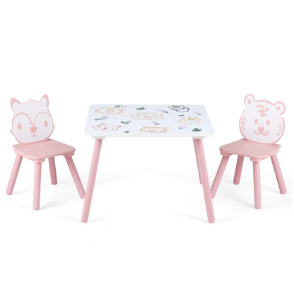 Kids Table and Chair Set with Animal Patterns, 3-Piece