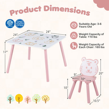 Kids Table and Chair Set with Animal Patterns, 3-Piece