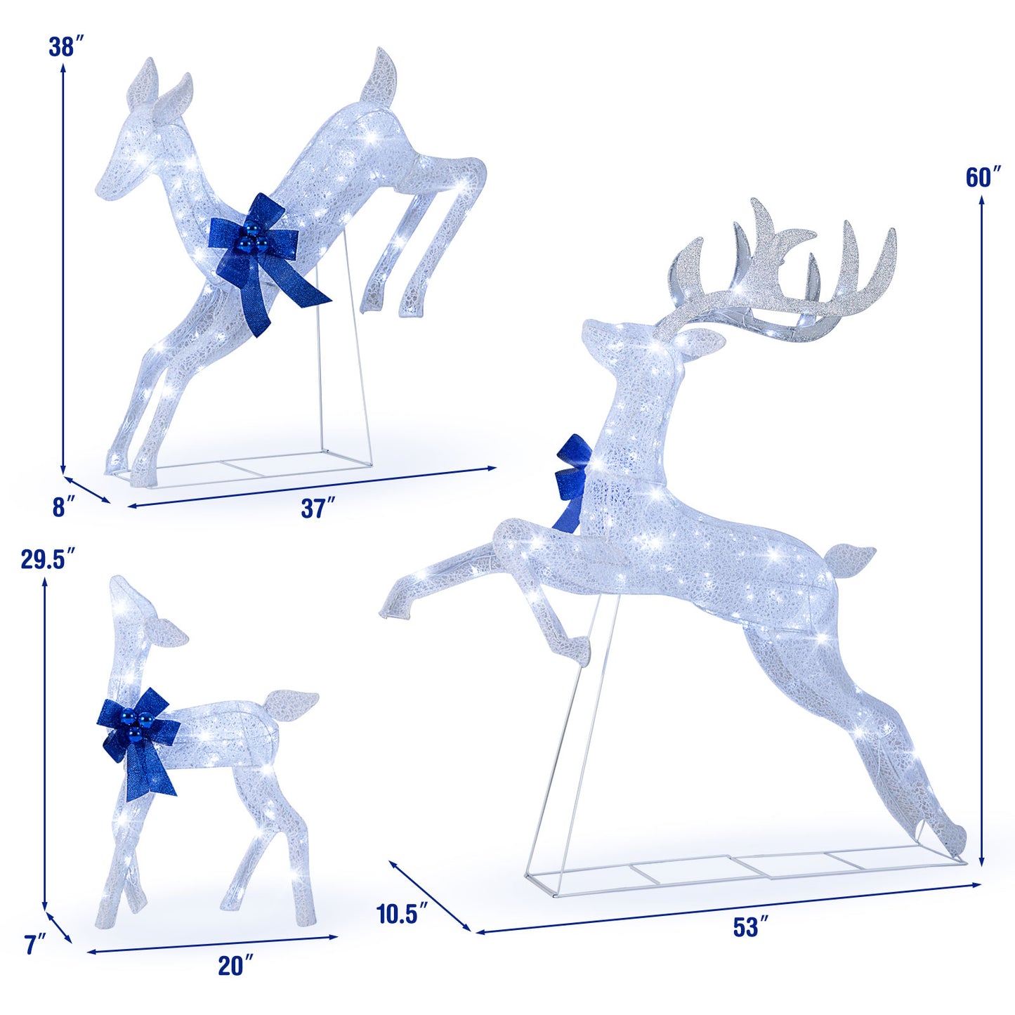 3 Pieces Lighted Christmas Reindeer Family Set with 255 Lights-White