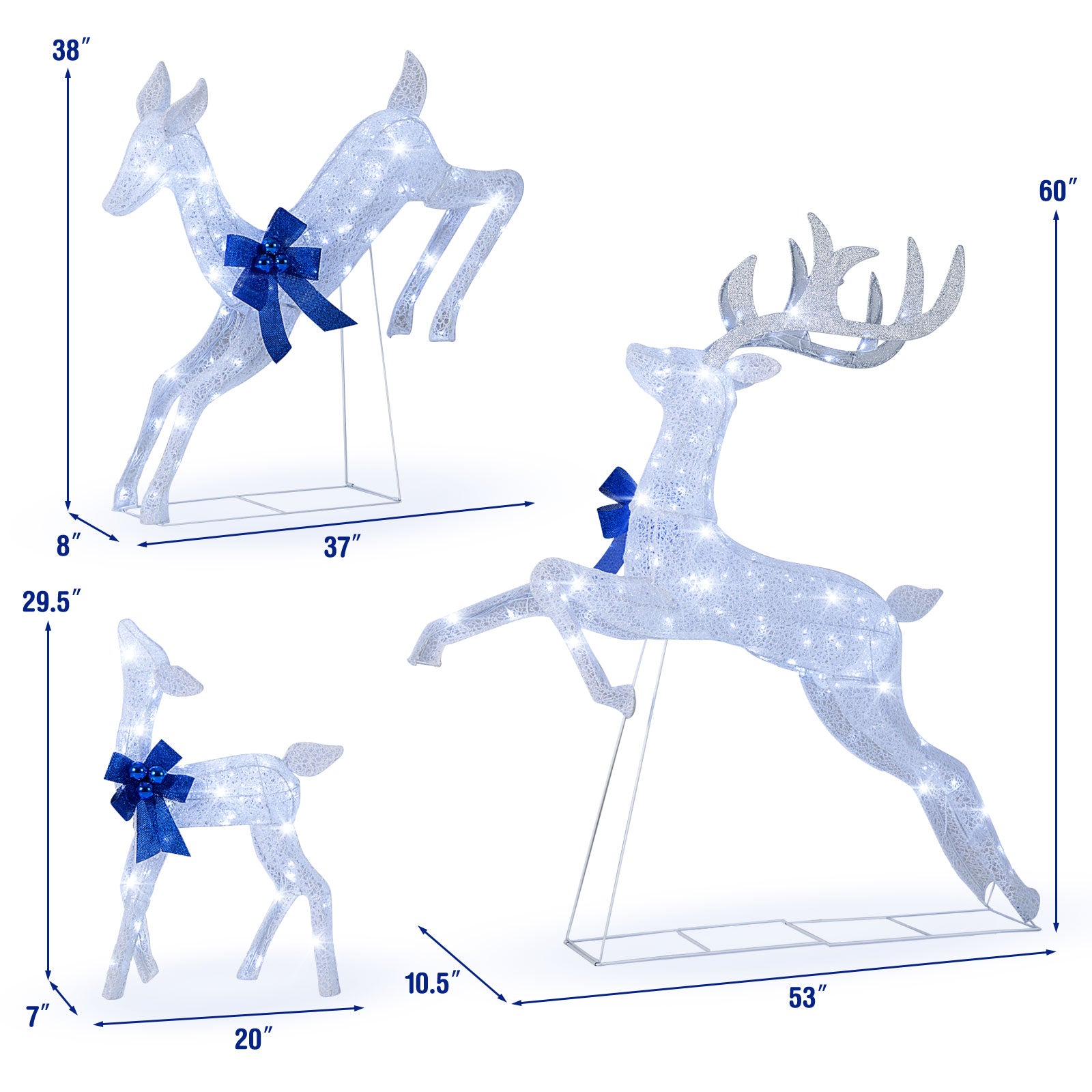 3 Pieces Lighted Christmas Reindeer Family Set with 255 Lights-White