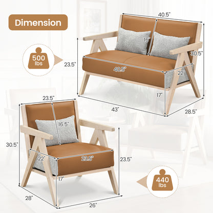 3 Pieces Living Room Furniture Set with Rubber Wood Frame