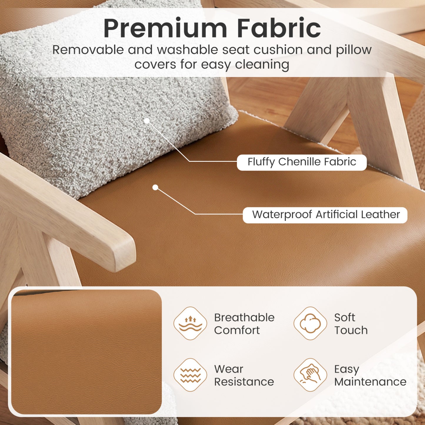 3 Pieces Living Room Furniture Set with Rubber Wood Frame