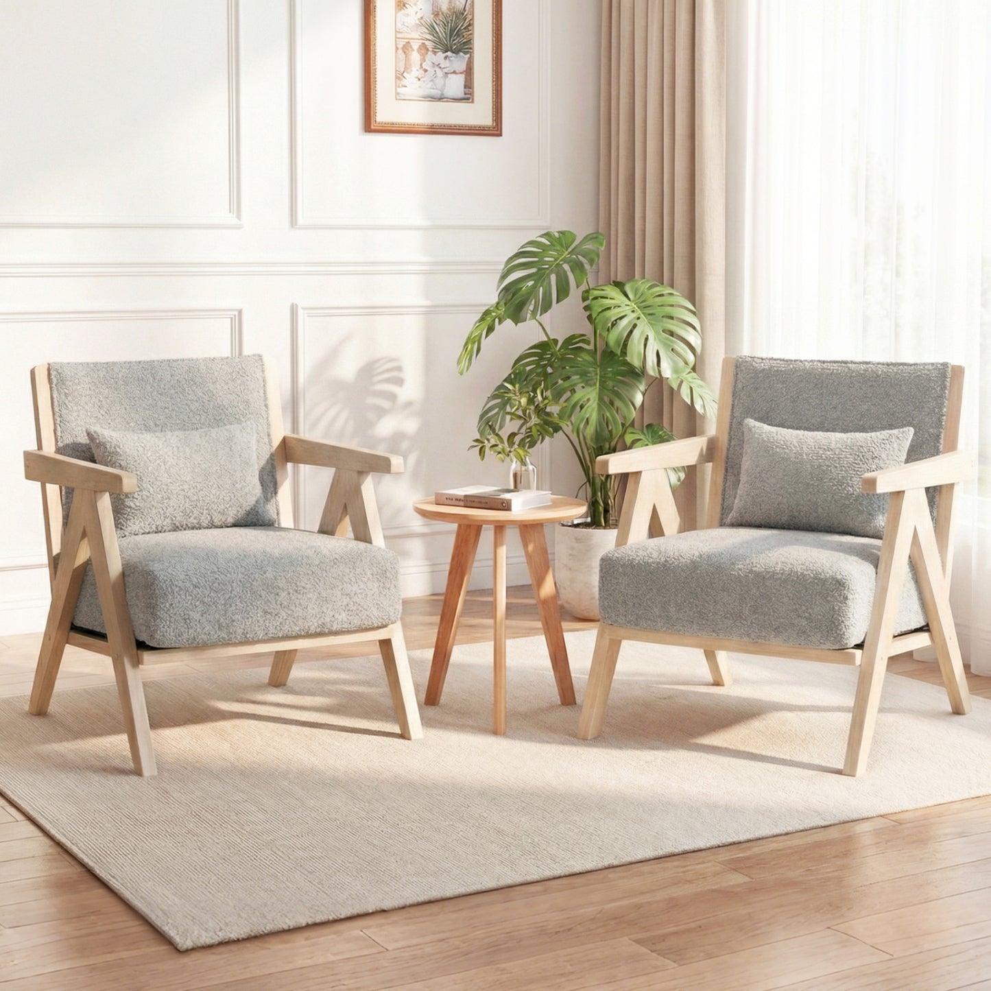 3 Pieces Living Room Furniture Set with Rubber Wood Frame