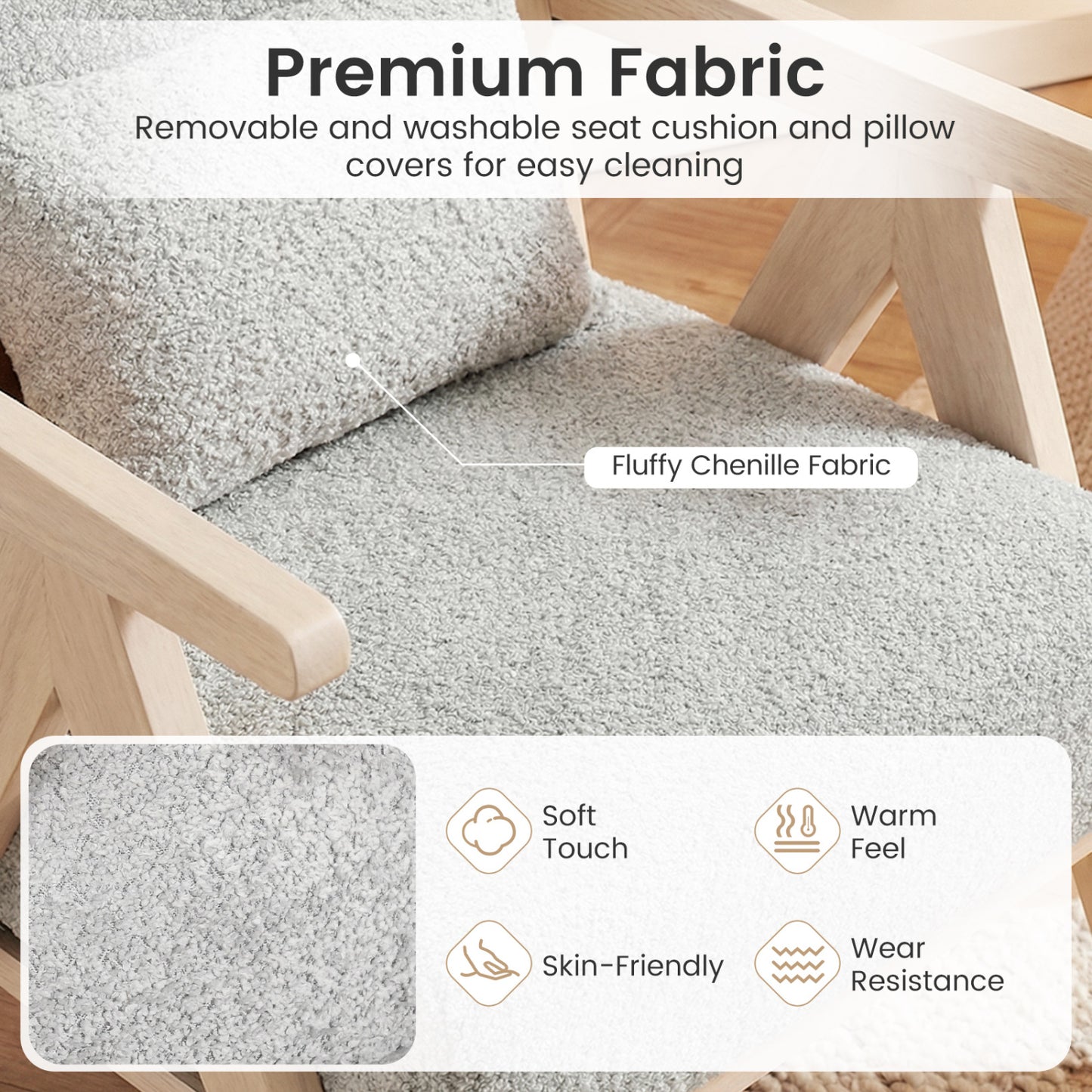 3 Pieces Living Room Furniture Set with Rubber Wood Frame