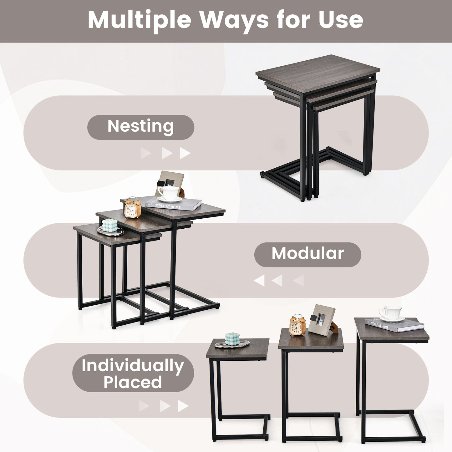 3 Pieces Multifunctional Coffee End Table Set