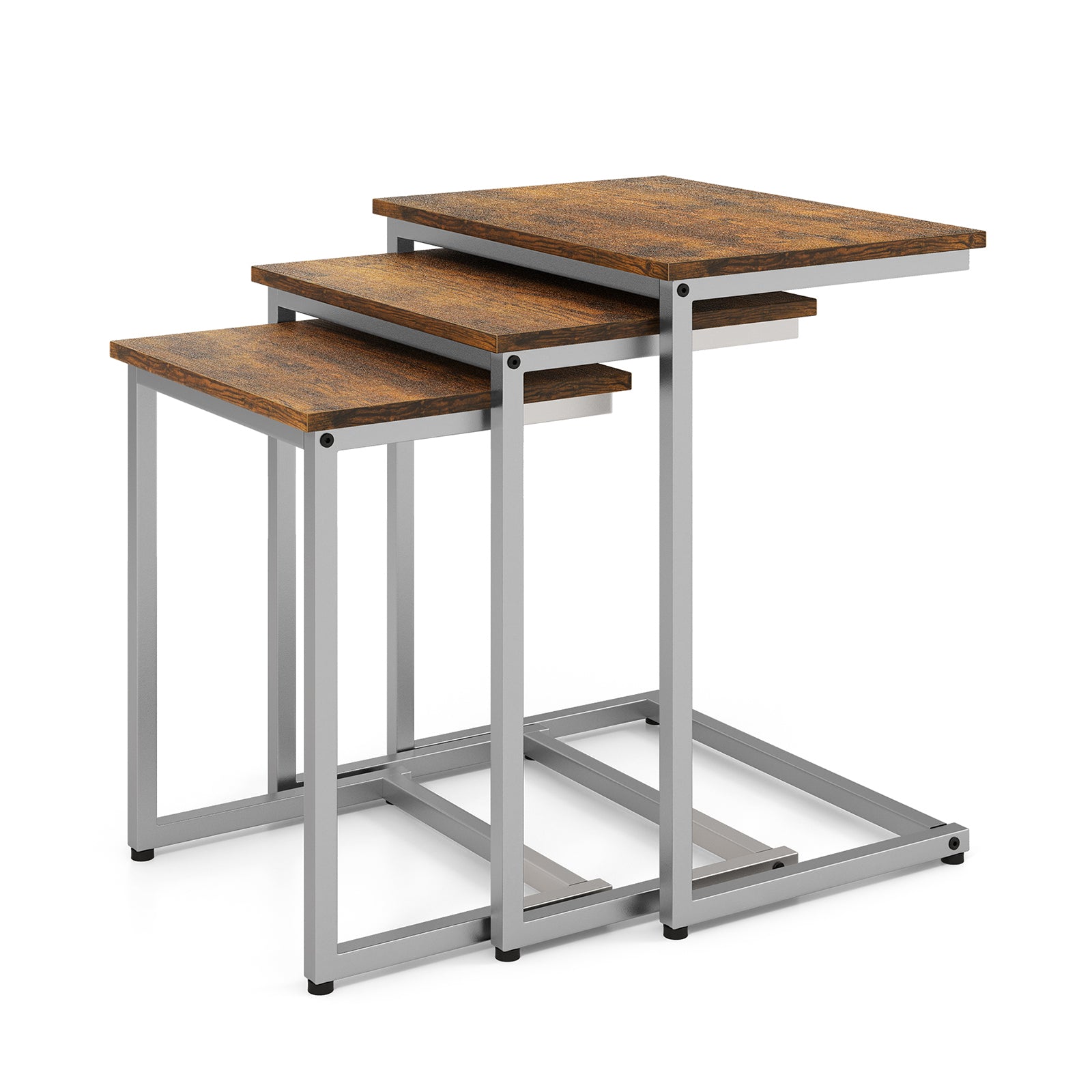 3 Pieces Multifunctional Coffee End Table Set-Brown - Rustic Brown
