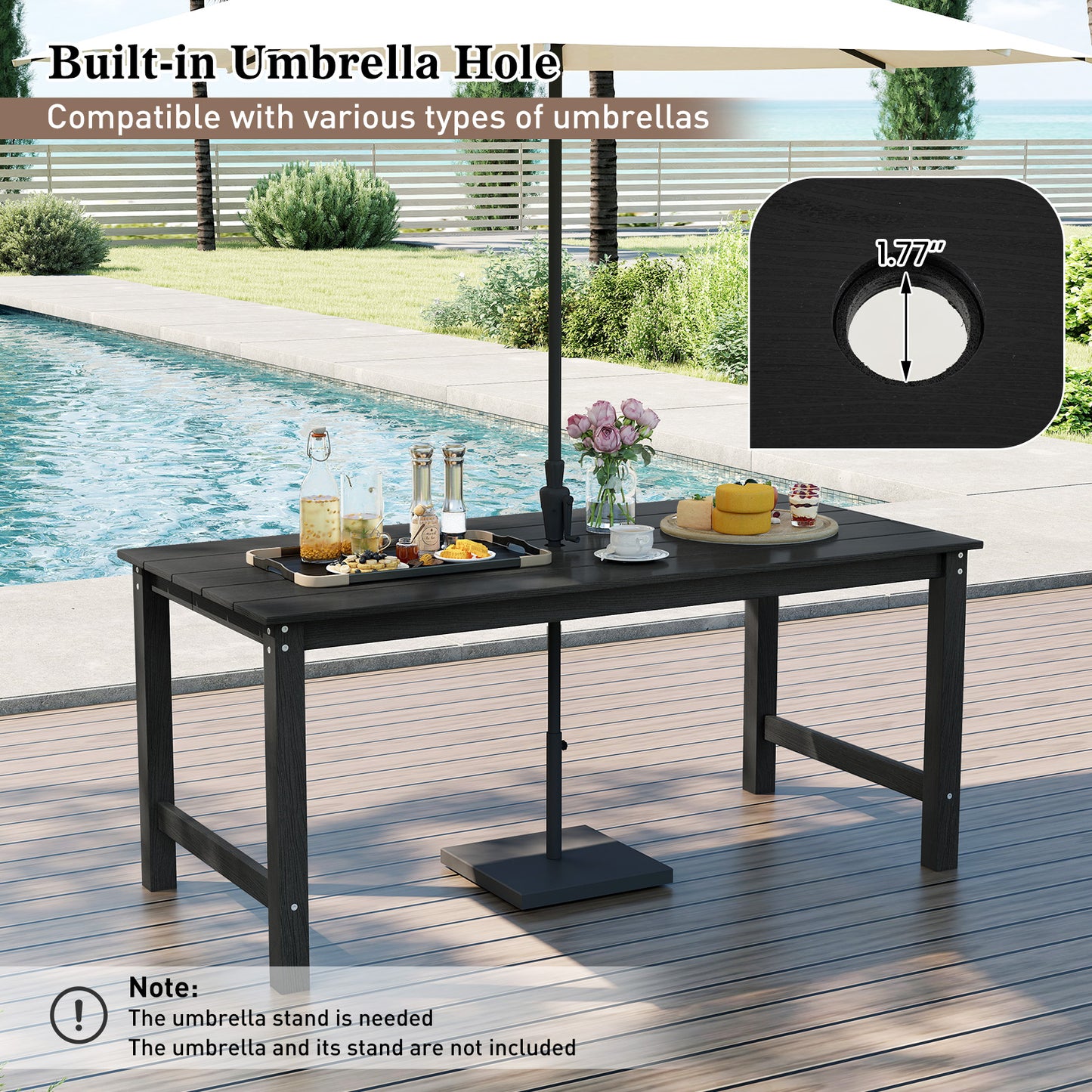 3 Pieces Outdoor Dining Table Set with 2 Benches-Black