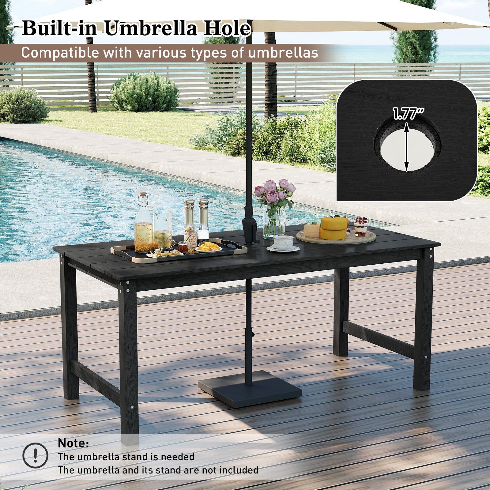 3 Pieces Outdoor Dining Table Set with 2 Benches-Black
