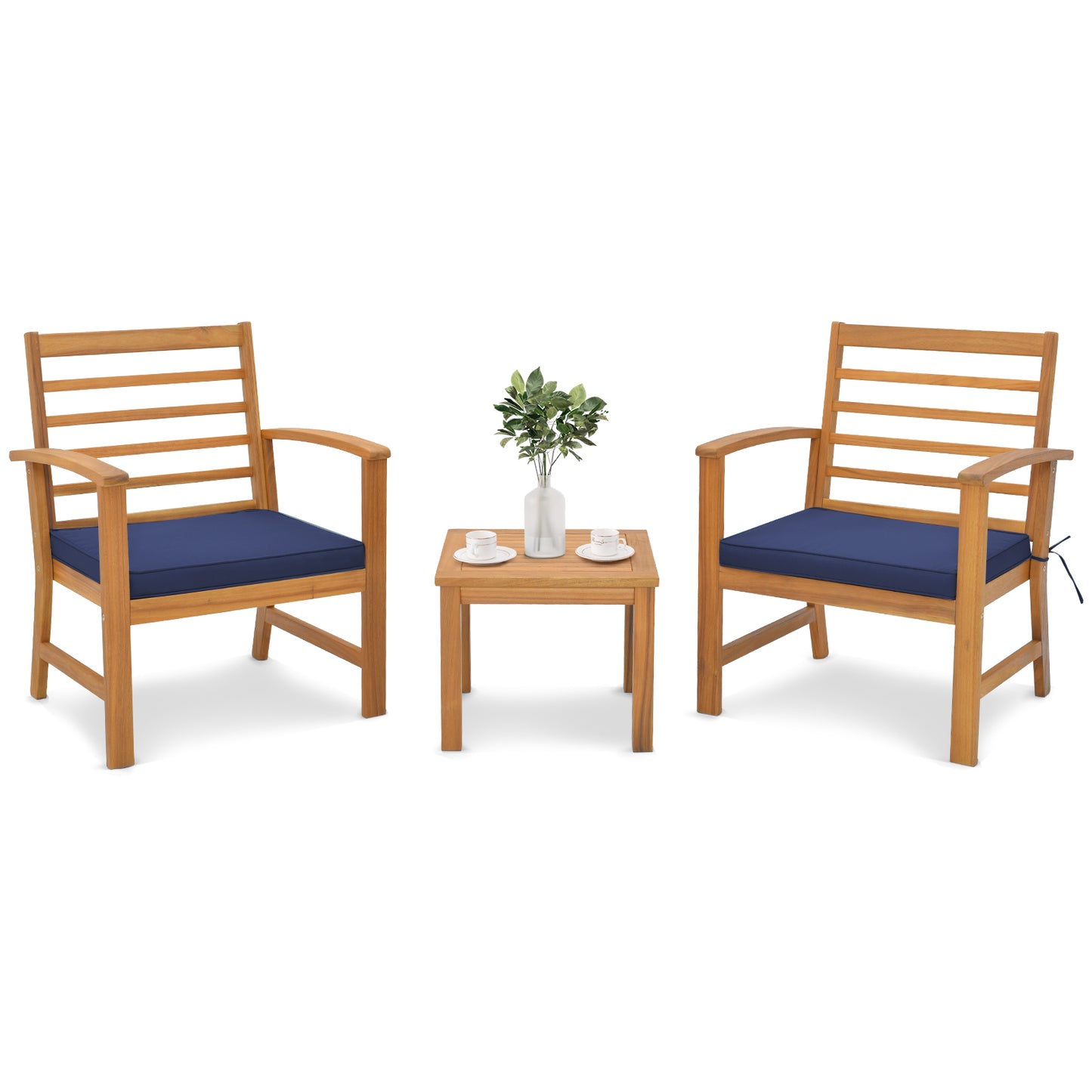 3 Pieces Outdoor Furniture Set with Soft Seat Cushions-White - Navy