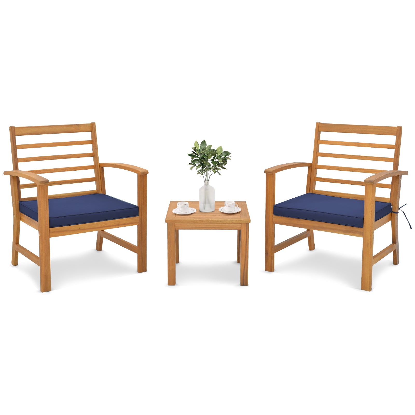 3 Pieces Outdoor Furniture Set with Soft Seat Cushions-White - Navy