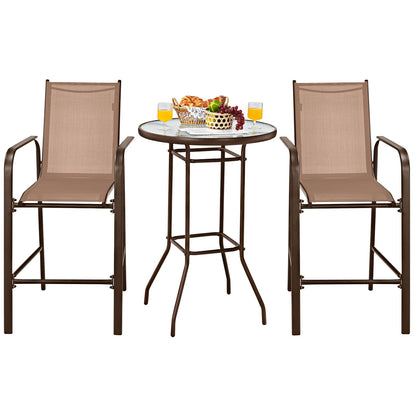 3 Pieces Outdoor Patio Bar Table Stool Set-Black - Brown