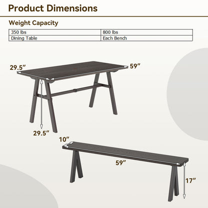 3 Pieces Outdoor Picnic Table and Benches Set for 6 People