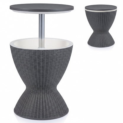 3 in 1 8 Gallon Patio Rattan Cooler Bar Table with Adjust Ice Bucket-Black - Gray