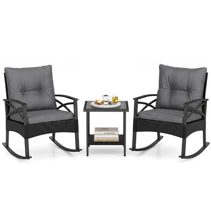 Outdoor Rattan Rocking Chair Set with Side Table - 3 Pieces