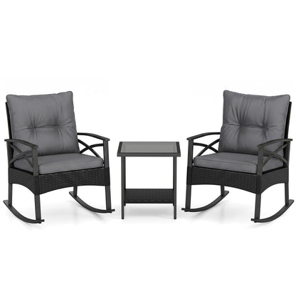 Outdoor Rattan Rocking Chair Set with Side Table - 3 Pieces