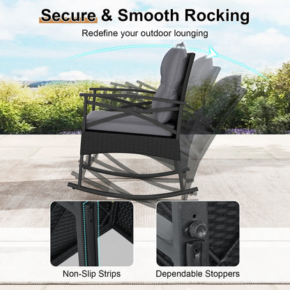 Outdoor Rattan Rocking Chair Set with Side Table - 3 Pieces