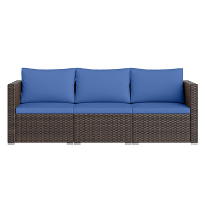 3 Pieces Outdoor Sectional Sofa Set with Soft Cushions-Navy