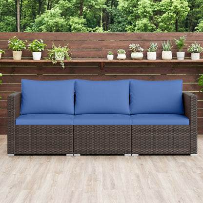 3 Pieces Outdoor Sectional Sofa Set with Soft Cushions-Navy