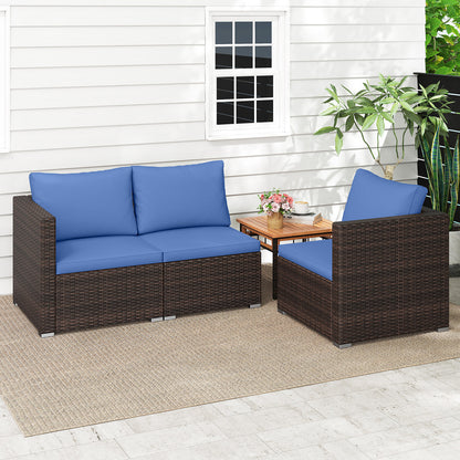 3 Pieces Outdoor Sectional Sofa Set with Soft Cushions-Navy