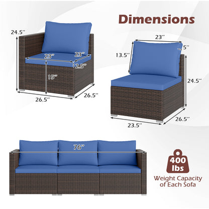 3 Pieces Outdoor Sectional Sofa Set with Soft Cushions-Navy