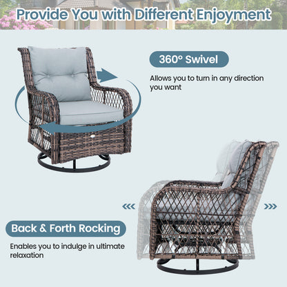 3 Pieces Outdoor Swivel Rocker Set with Small Side Table-Gray